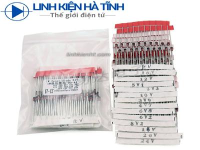 Gói diode Zener 1W (3V3-24V) thường được sử dụng 14 loại, mỗi loại 10 cái, tổng cộng 140 cái